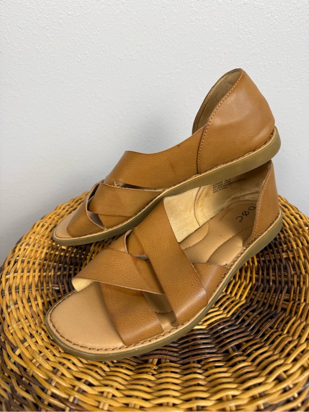 b.o.c. Tan Leather Crisscross Flat Sandals